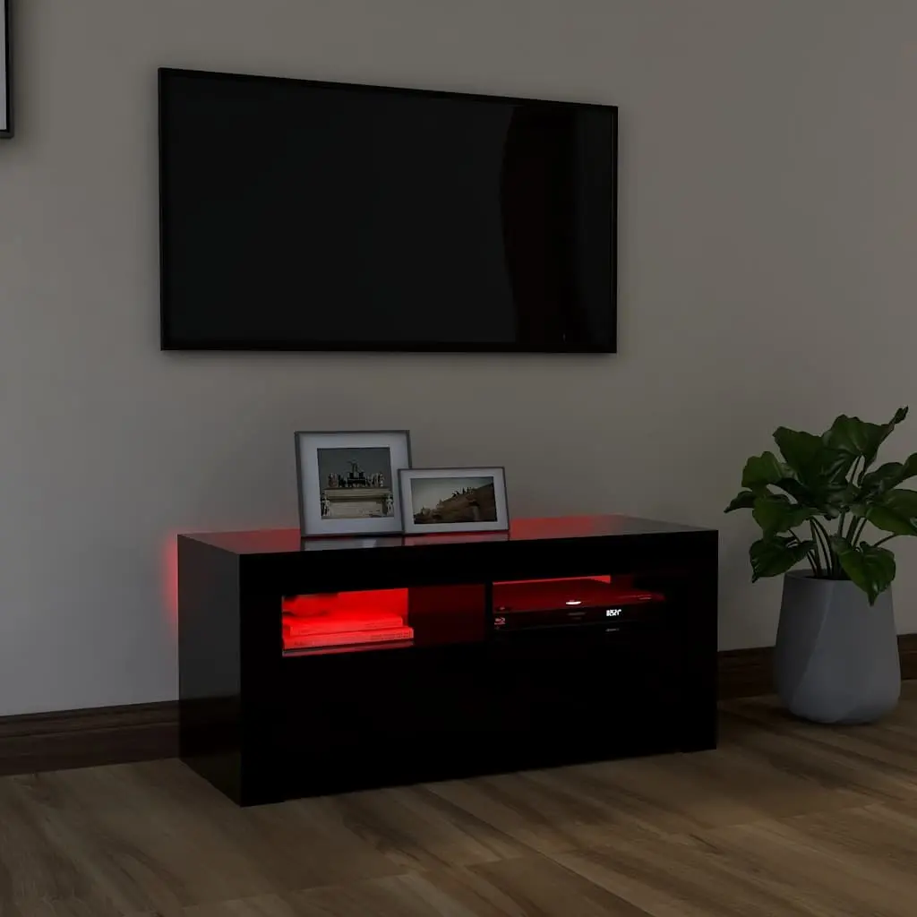 TV Cabinet for Living Room Black 90 x 35 x 40 cm with RGB LED Lights Storage Display Shelf