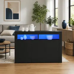 Black Sideboard with RGB LED Lights - Dimensions 115.5x30x75 cm