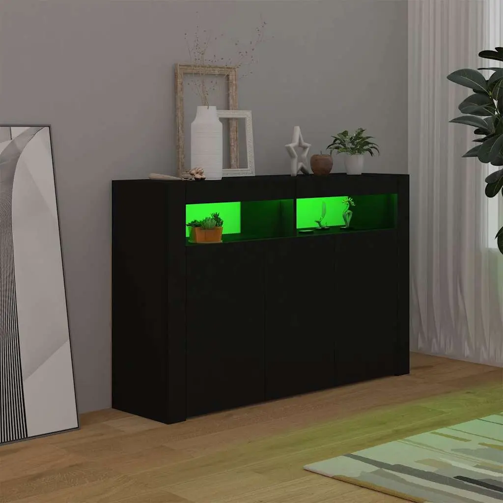 Sideboard with RGB LED Lights Storage Cabinet Black 115.5x30x75 cm