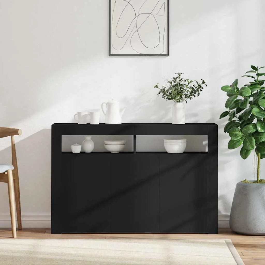 Sideboard with RGB LED Lights Storage Cabinet Black 115.5x30x75 cm