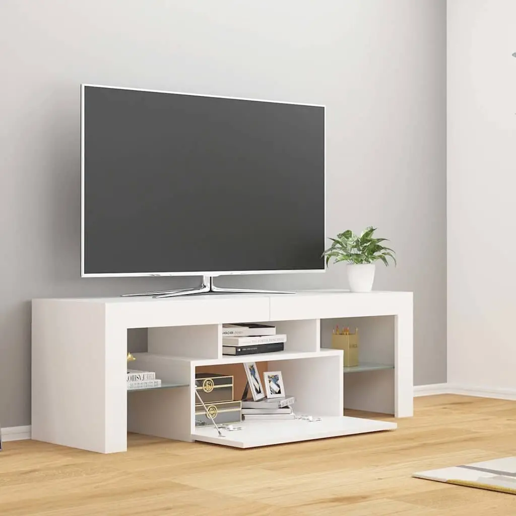 TV Cabinet for Living Room with RGB LED Lights White Modern Media Stand