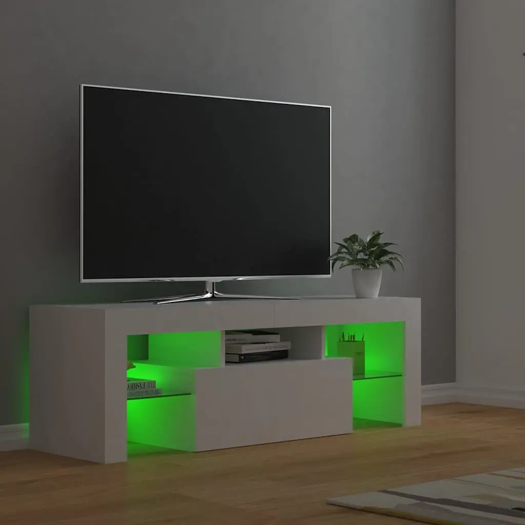 TV Cabinet for Living Room with RGB LED Lights White Modern Media Stand