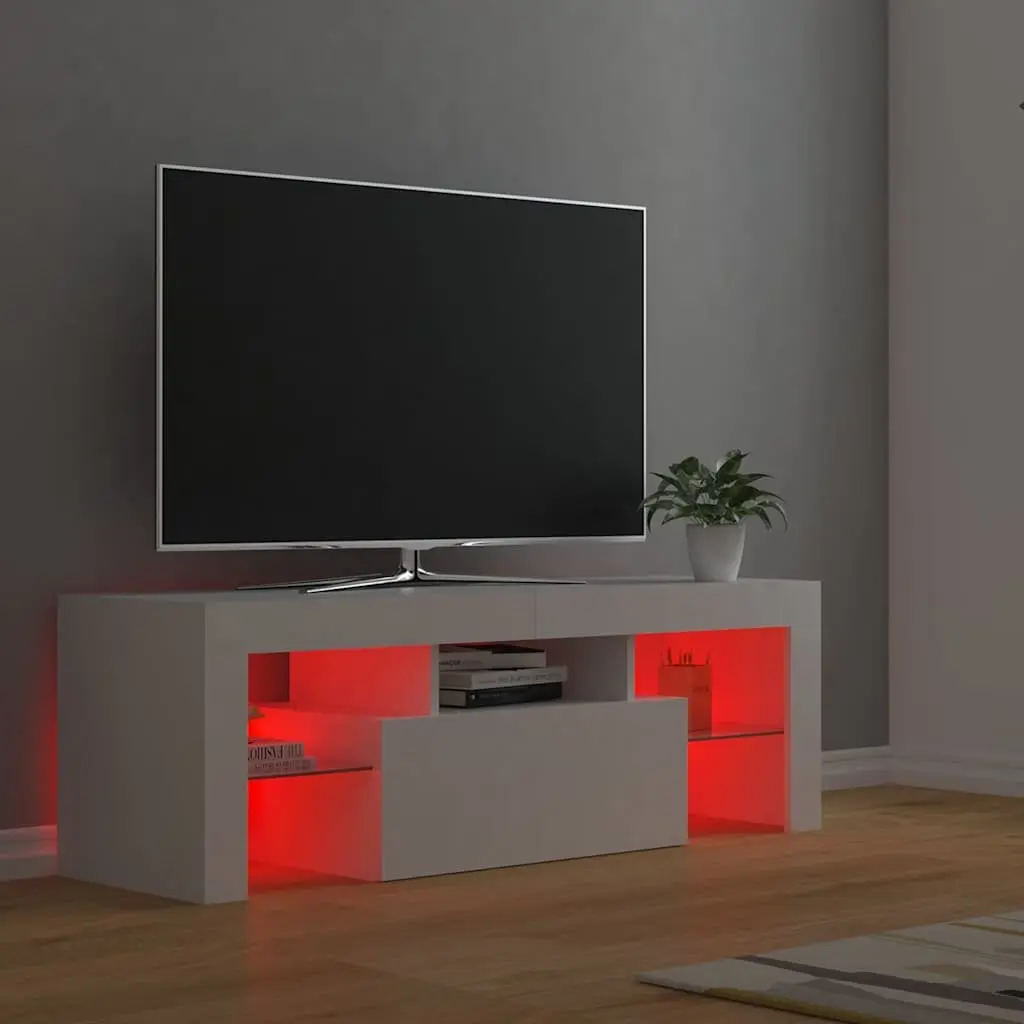 TV Cabinet for Living Room with RGB LED Lights White Modern Media Stand