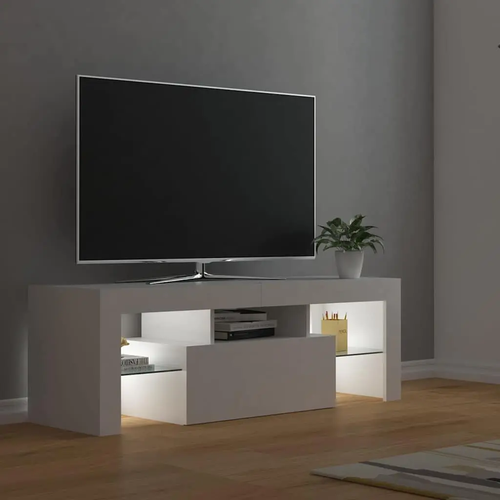 TV Cabinet for Living Room with RGB LED Lights White Modern Media Stand
