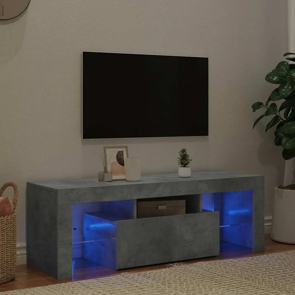 TV Cabinet Grey LED Lights Media Storage Stand Living Room 120 x 35 x 40 cm