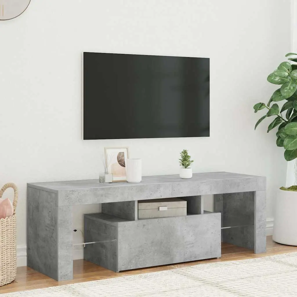 TV Cabinet Grey LED Lights Media Storage Stand Living Room 120 x 35 x 40 cm