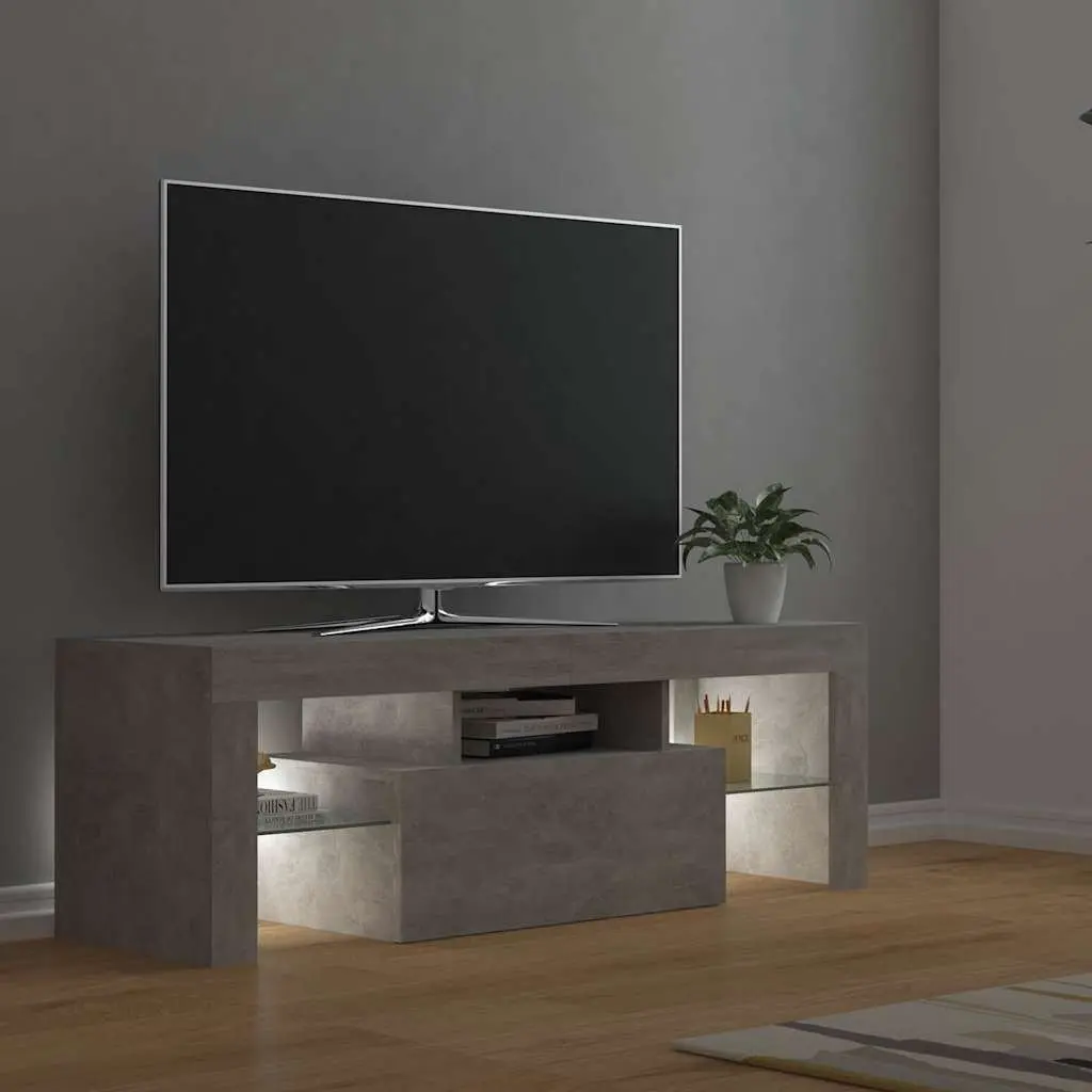 TV Cabinet Grey LED Lights Media Storage Stand Living Room 120 x 35 x 40 cm