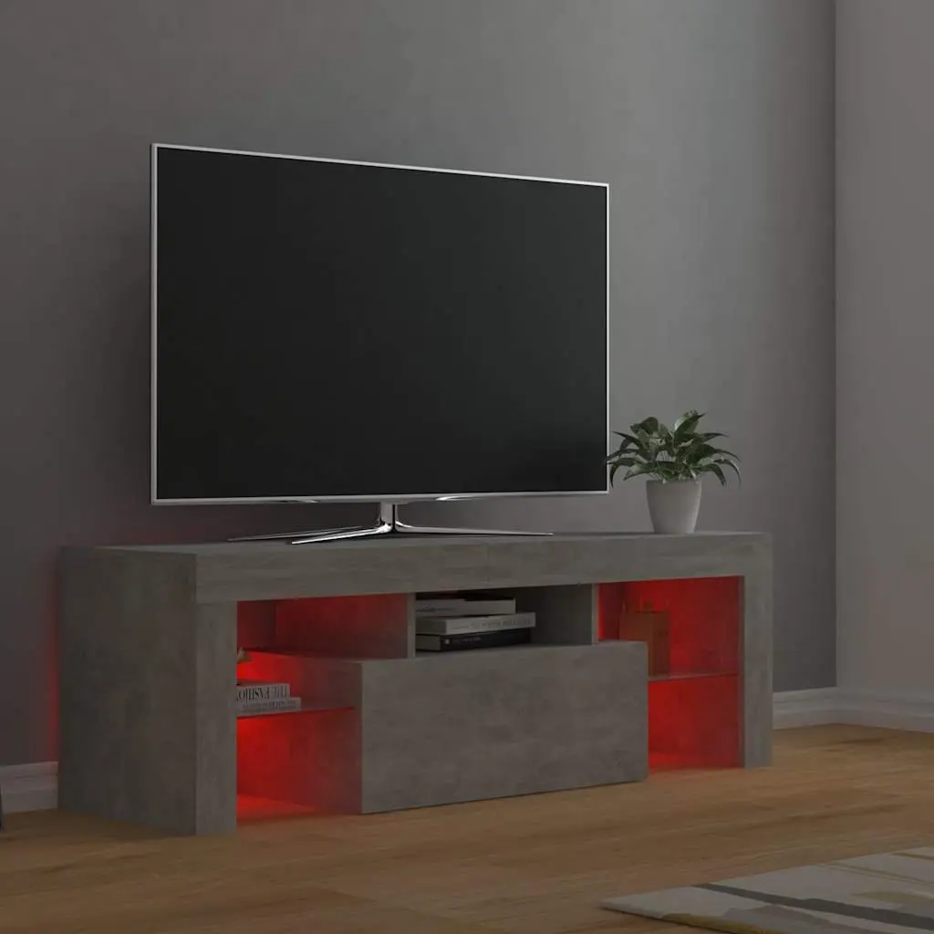 TV Cabinet Grey LED Lights Media Storage Stand Living Room 120 x 35 x 40 cm