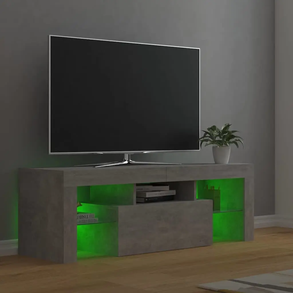 TV Cabinet Grey LED Lights Media Storage Stand Living Room 120 x 35 x 40 cm