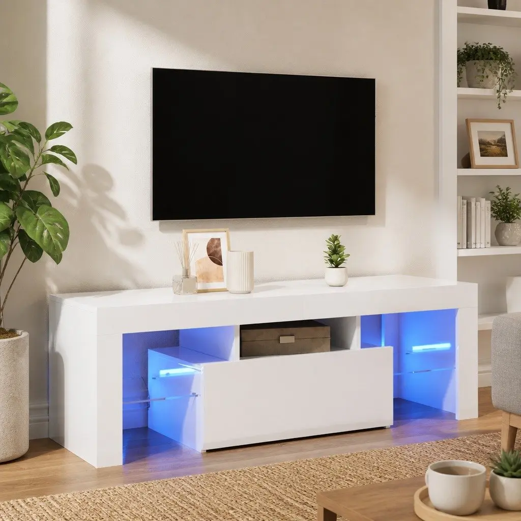 White High Gloss TV Cabinet with LED Lighting