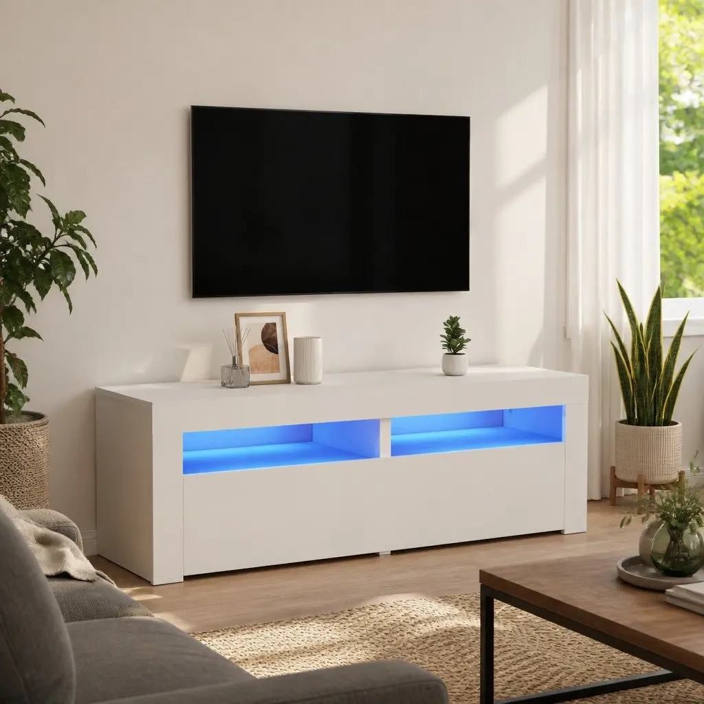 White LED TV Cabinet 120x35x40cm with RGB Lighting System