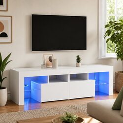TV Cabinet Specifications: 140cm White Unit with LED Lights