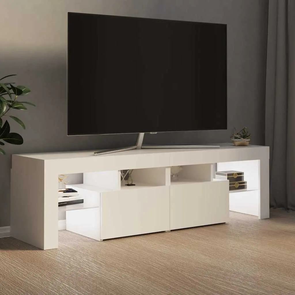 TV Cabinet with RGB LED Lights Modern Media Stand Storage Unit White 140cm