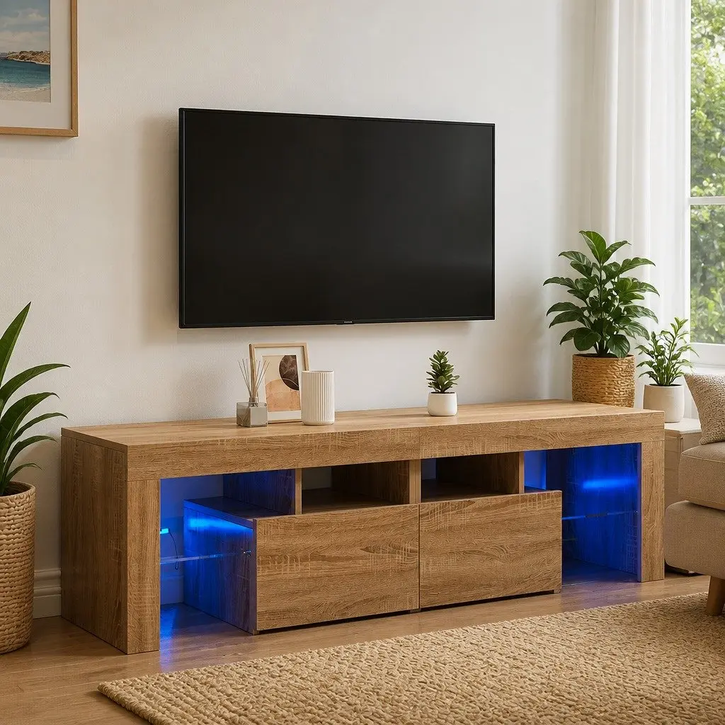 TV Cabinet for Living Room with RGB LED Lights Brown Engineered Wood 140 x 36.5 x 40 cm