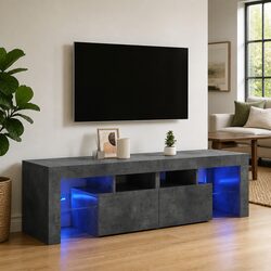 140x36.5x40cm TV Cabinet with RGB LED Lights in Concrete Grey