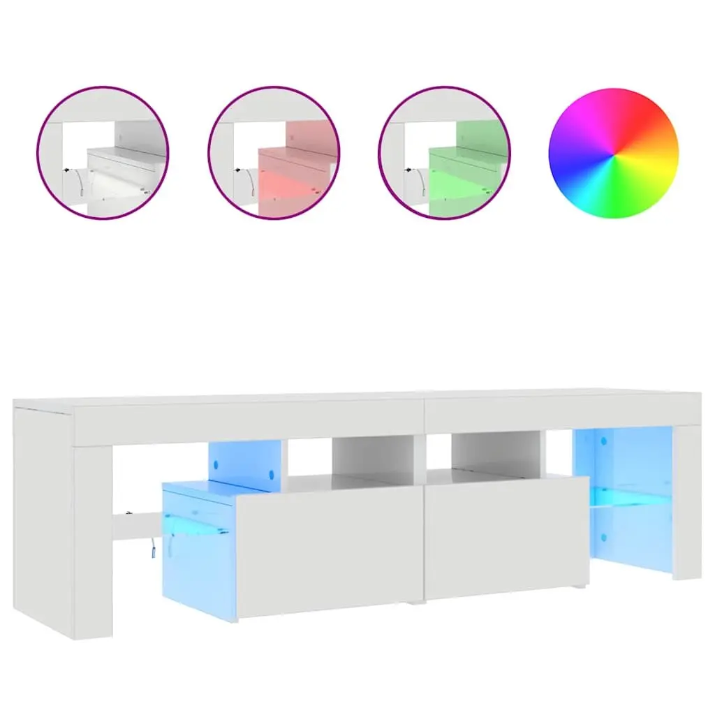 TV Cabinet with RGB LED Lights Modern Storage Unit High Gloss White