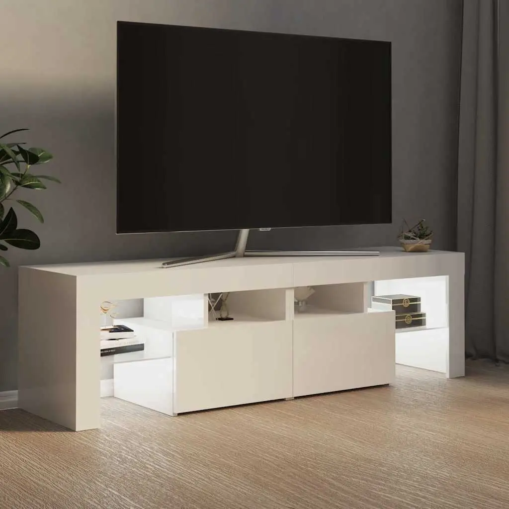 TV Cabinet with RGB LED Lights Modern Storage Unit High Gloss White