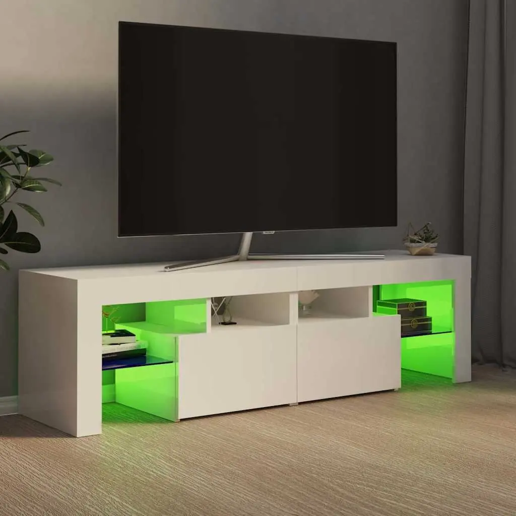 TV Cabinet with RGB LED Lights Modern Storage Unit High Gloss White