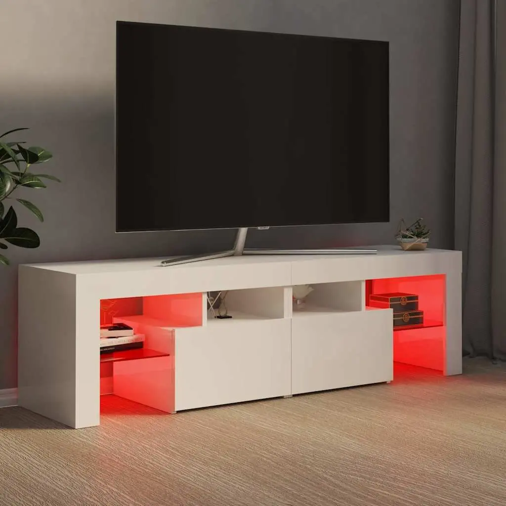 TV Cabinet with RGB LED Lights Modern Storage Unit High Gloss White