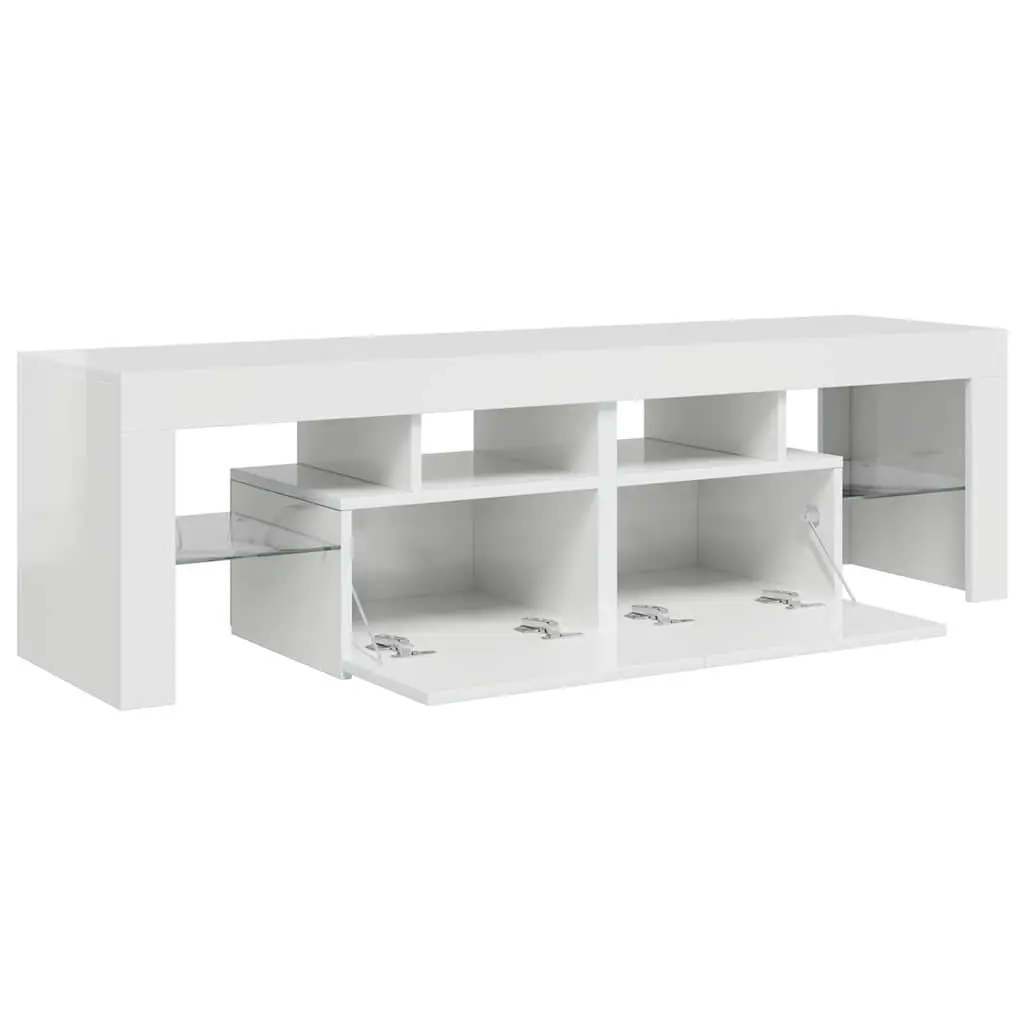 TV Cabinet with RGB LED Lights Modern Storage Unit High Gloss White