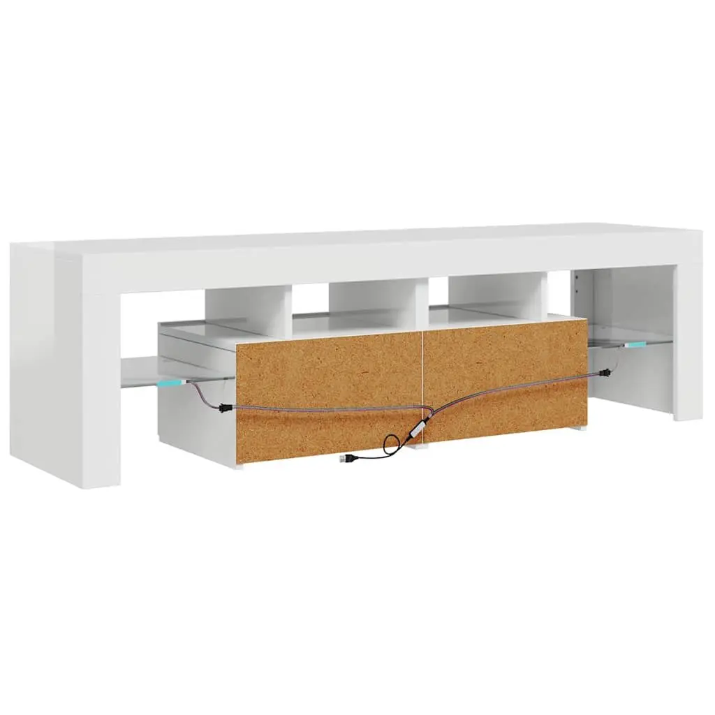 TV Cabinet with RGB LED Lights Modern Storage Unit High Gloss White