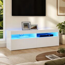 White TV Cabinet with LED Lights - 120 x 35 x 40 cm Dimensions