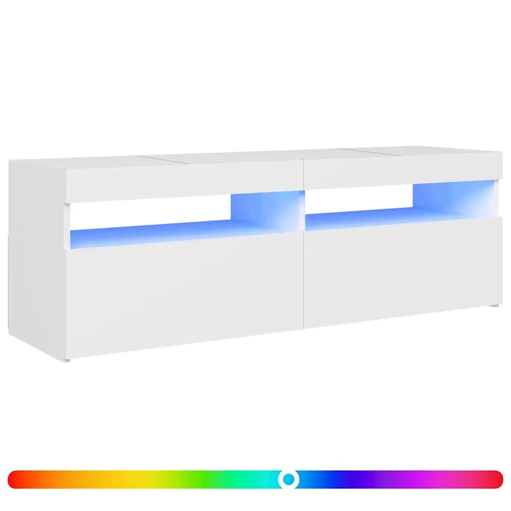 TV Cabinet White Modern Design LED Lights Storage Unit HiFi Stand 120x35x40cm
