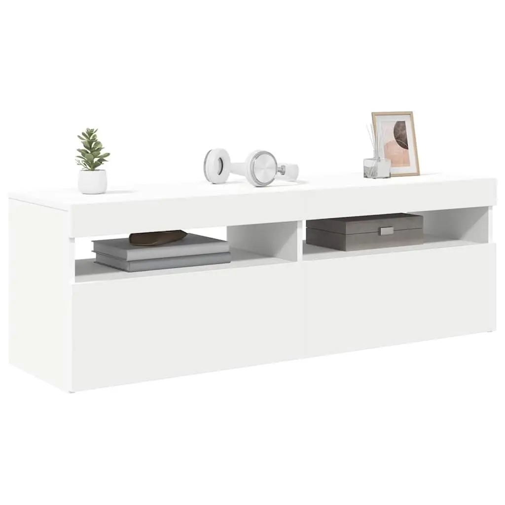 TV Cabinet White Modern Design LED Lights Storage Unit HiFi Stand 120x35x40cm