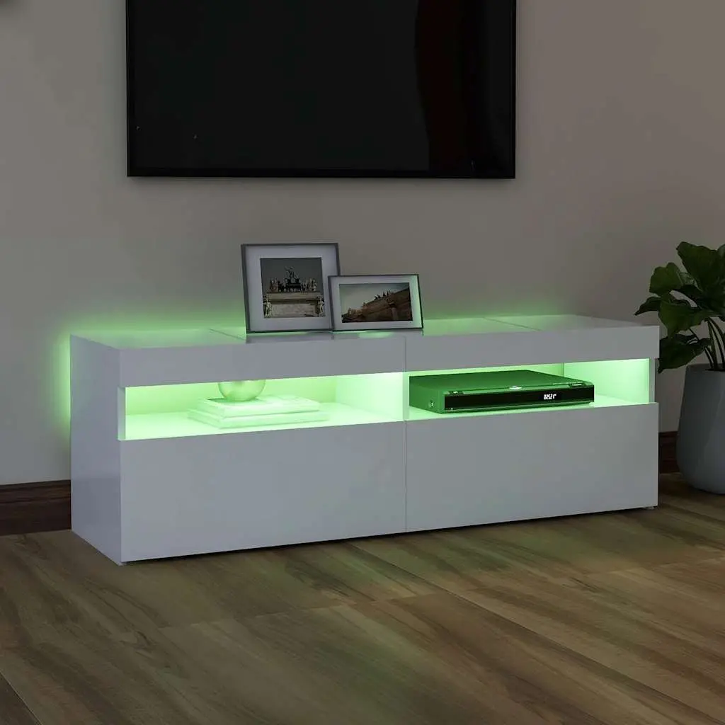 TV Cabinet White Modern Design LED Lights Storage Unit HiFi Stand 120x35x40cm