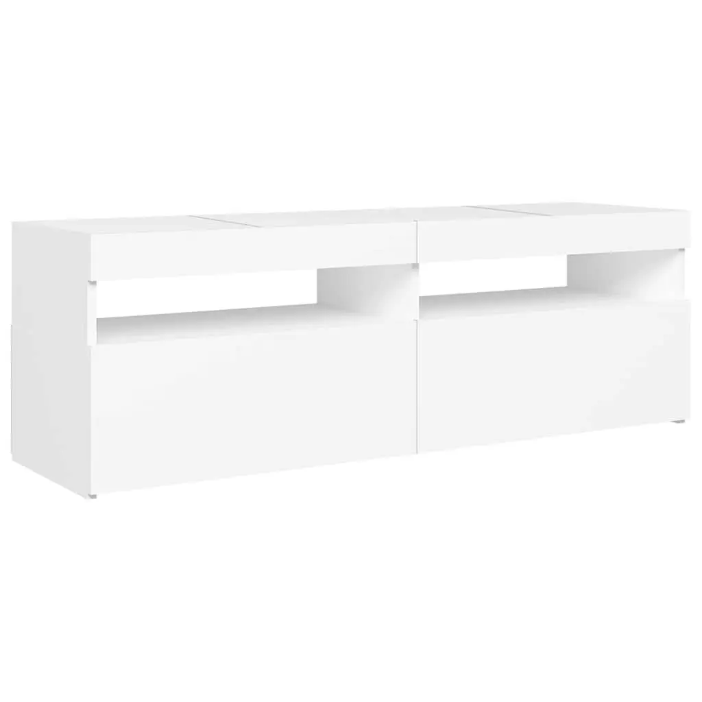 TV Cabinet White Modern Design LED Lights Storage Unit HiFi Stand 120x35x40cm