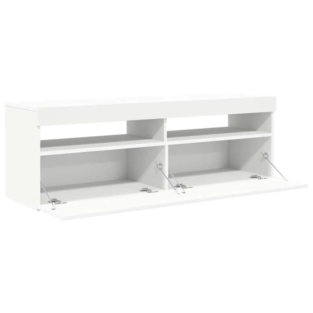 TV Cabinet White Modern Design LED Lights Storage Unit HiFi Stand 120x35x40cm