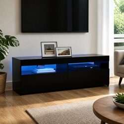 Black Media Stand with RGB LED Lights, 120 x 35 x 40 cm