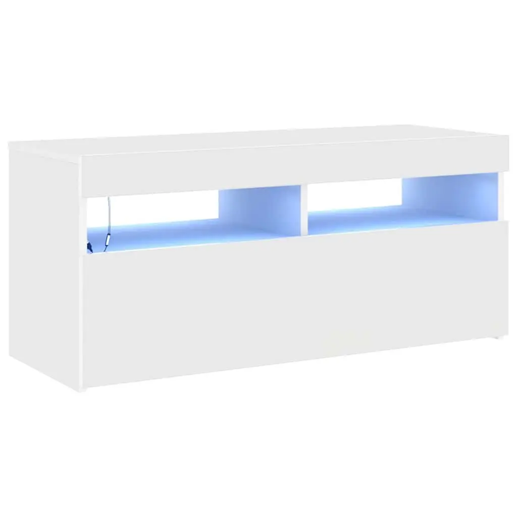 White TV Cabinet for Media Storage with RGB LED Lights 90x35x40cm