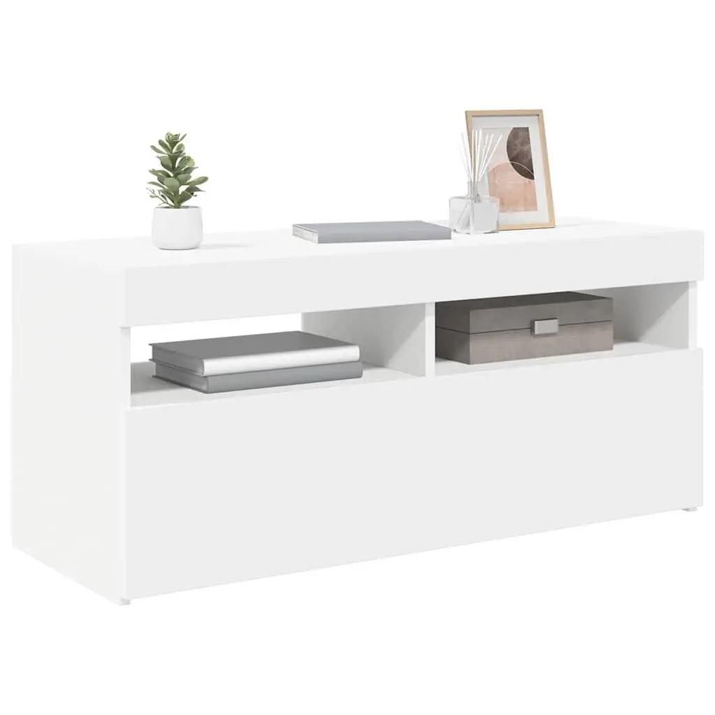 White TV Cabinet for Media Storage with RGB LED Lights 90x35x40cm