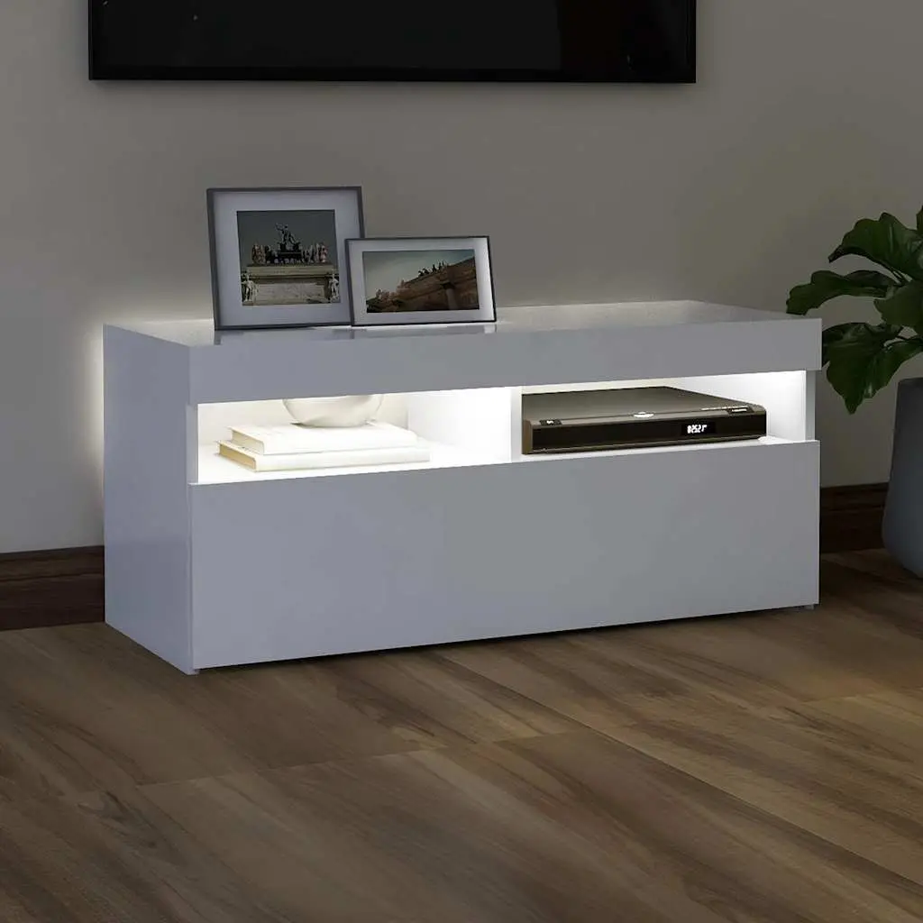 White TV Cabinet for Media Storage with RGB LED Lights 90x35x40cm