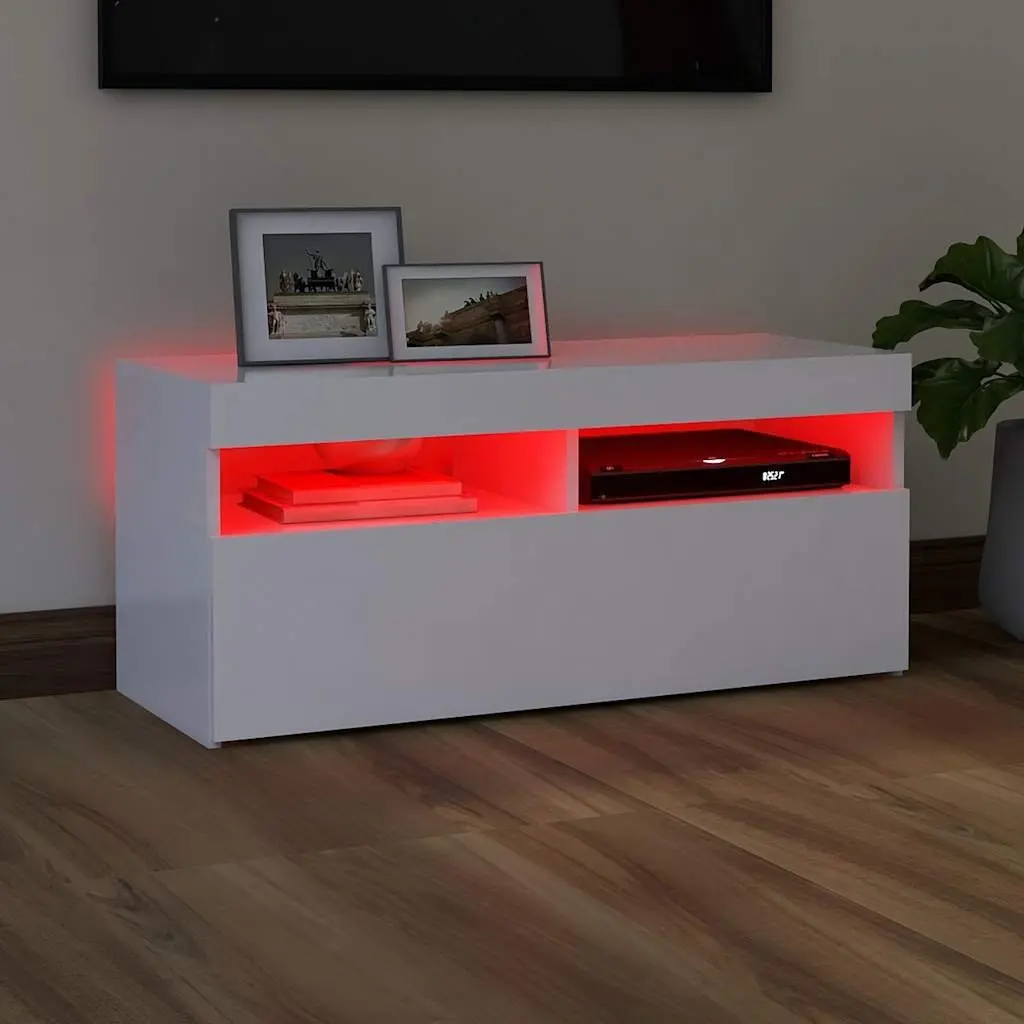 White TV Cabinet for Media Storage with RGB LED Lights 90x35x40cm
