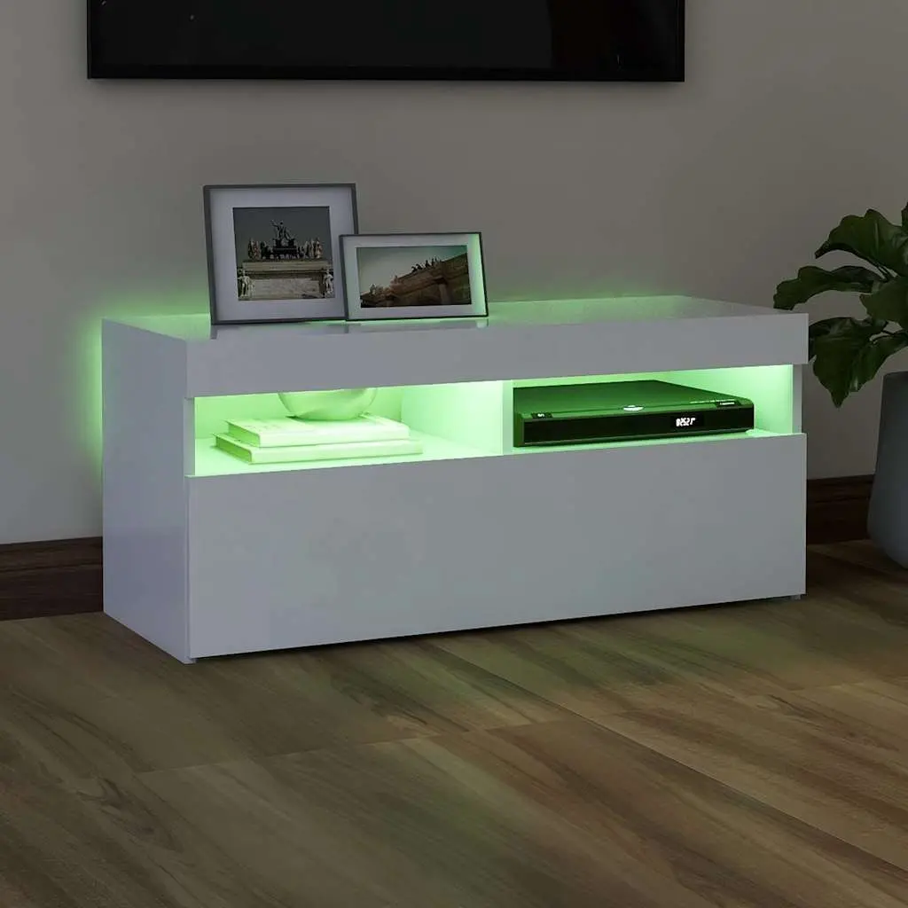White TV Cabinet for Media Storage with RGB LED Lights 90x35x40cm
