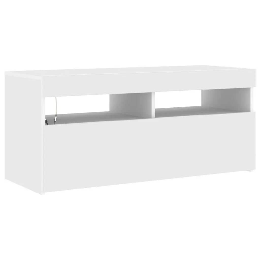 White TV Cabinet for Media Storage with RGB LED Lights 90x35x40cm