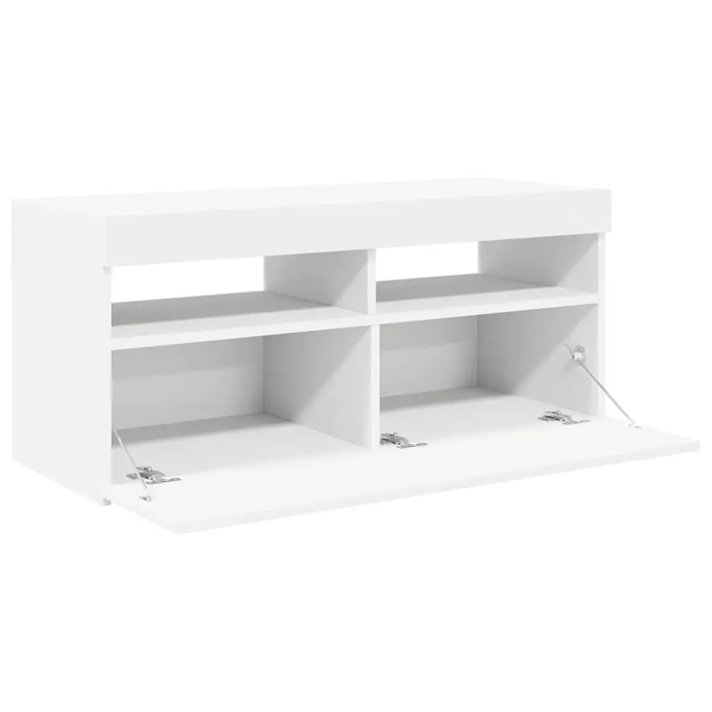 White TV Cabinet for Media Storage with RGB LED Lights 90x35x40cm