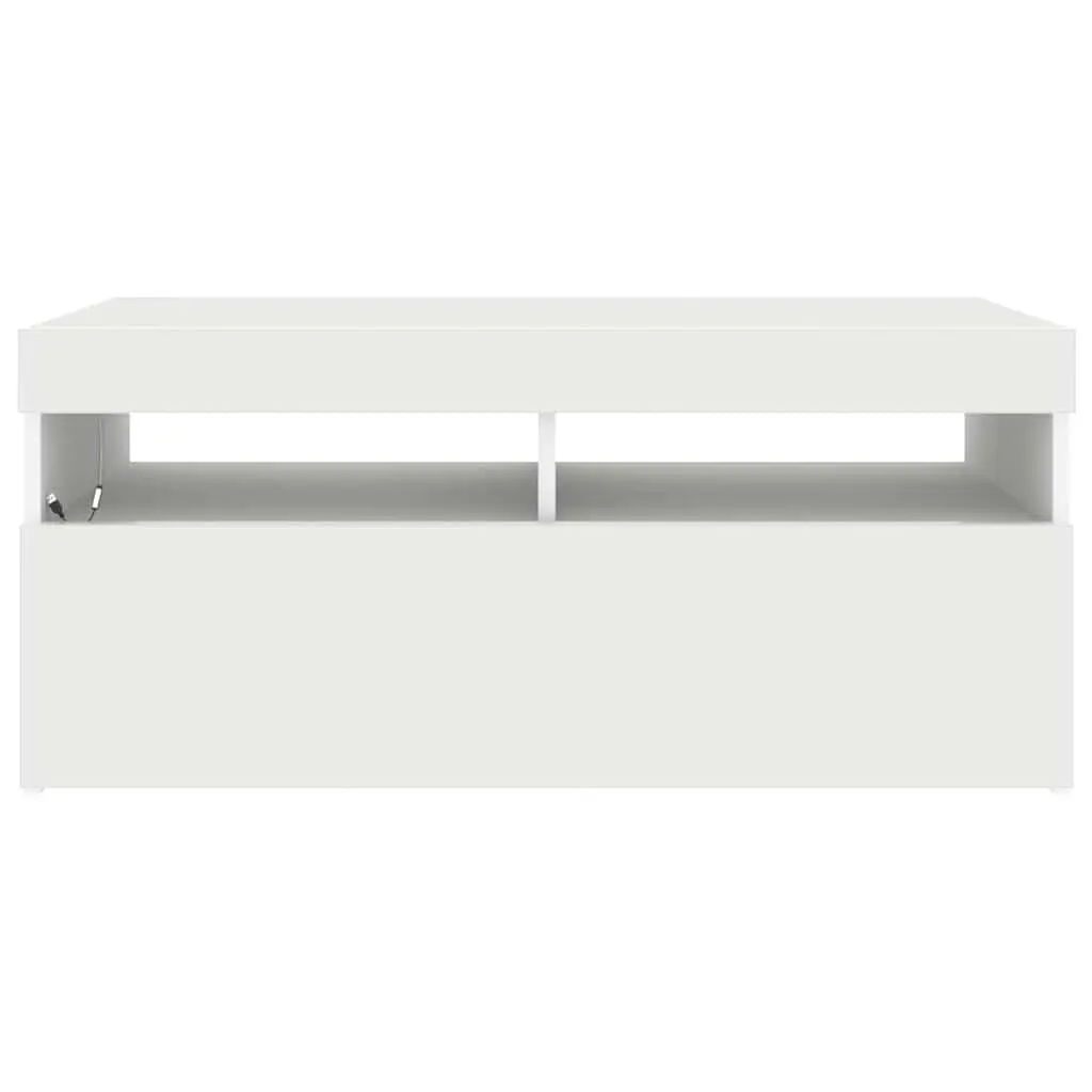 White TV Cabinet for Media Storage with RGB LED Lights 90x35x40cm