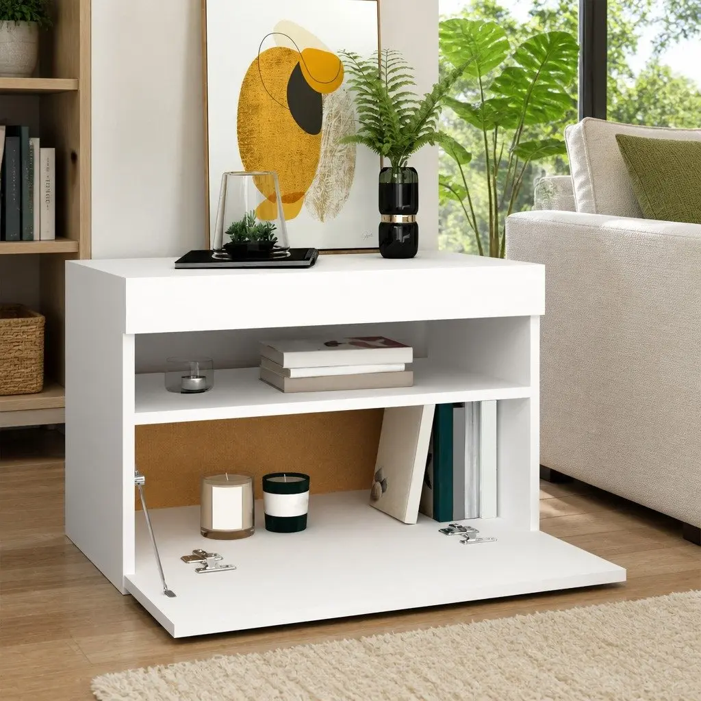 TV Cabinet for Living Room 60 x 35 x 40 cm White Modern Entertainment Unit with RGB LED Lights