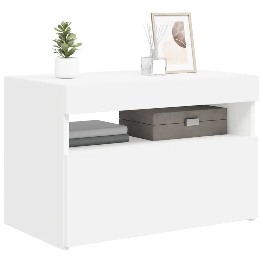 TV Cabinet for Living Room 60 x 35 x 40 cm White Modern Entertainment Unit with RGB LED Lights