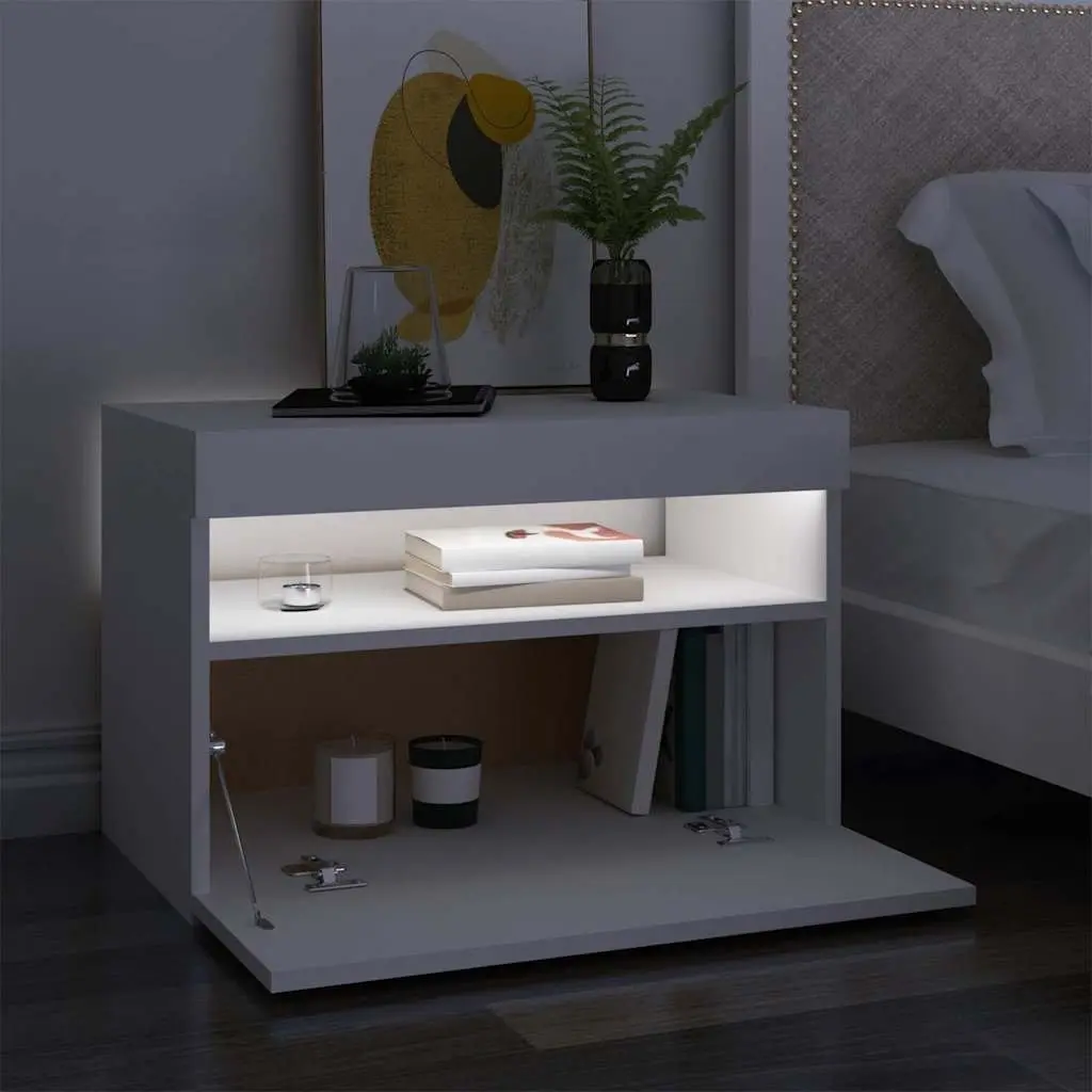 TV Cabinet for Living Room 60 x 35 x 40 cm White Modern Entertainment Unit with RGB LED Lights