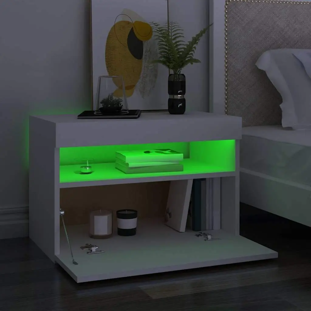 TV Cabinet for Living Room 60 x 35 x 40 cm White Modern Entertainment Unit with RGB LED Lights