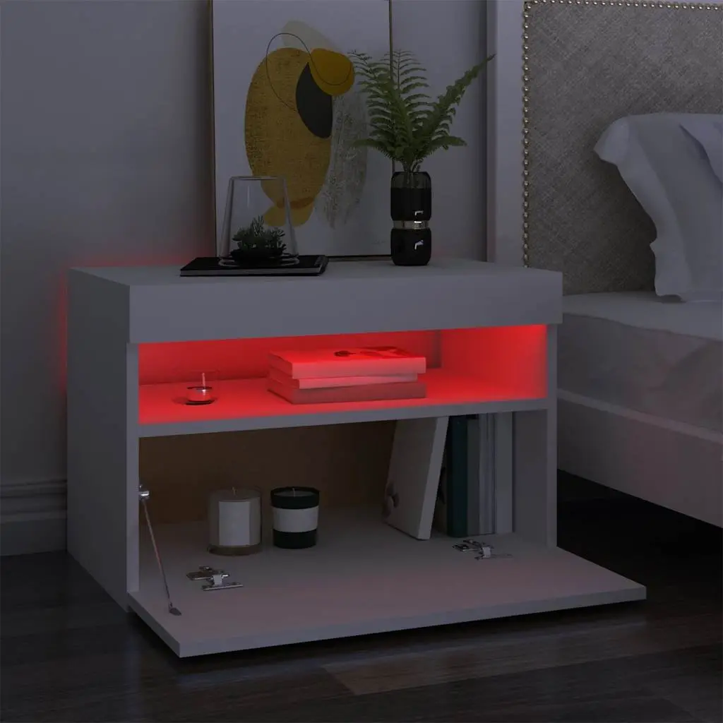 TV Cabinet for Living Room 60 x 35 x 40 cm White Modern Entertainment Unit with RGB LED Lights