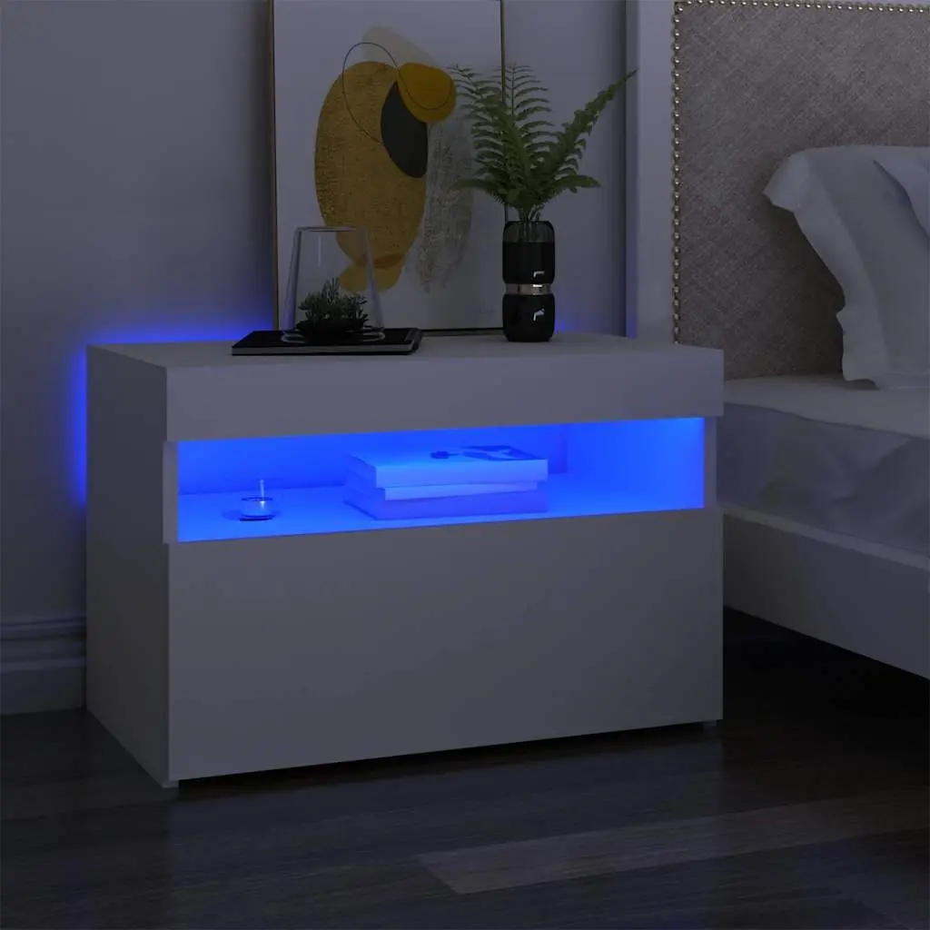 TV Cabinet for Living Room 60 x 35 x 40 cm White Modern Entertainment Unit with RGB LED Lights