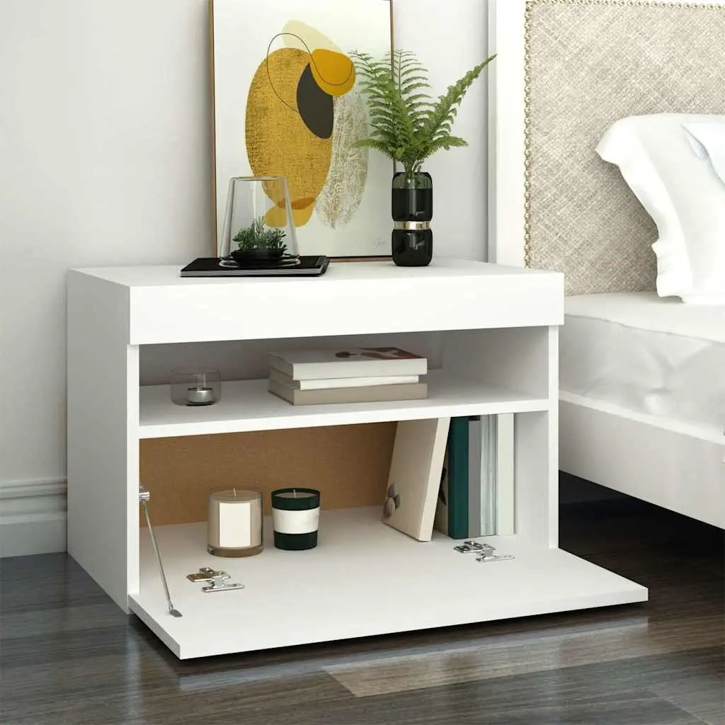 TV Cabinet for Living Room 60 x 35 x 40 cm White Modern Entertainment Unit with RGB LED Lights
