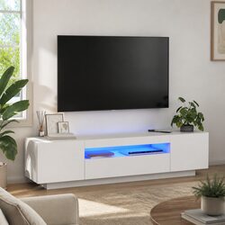 Detailed Specs of White TV Cabinet with LED Lighting