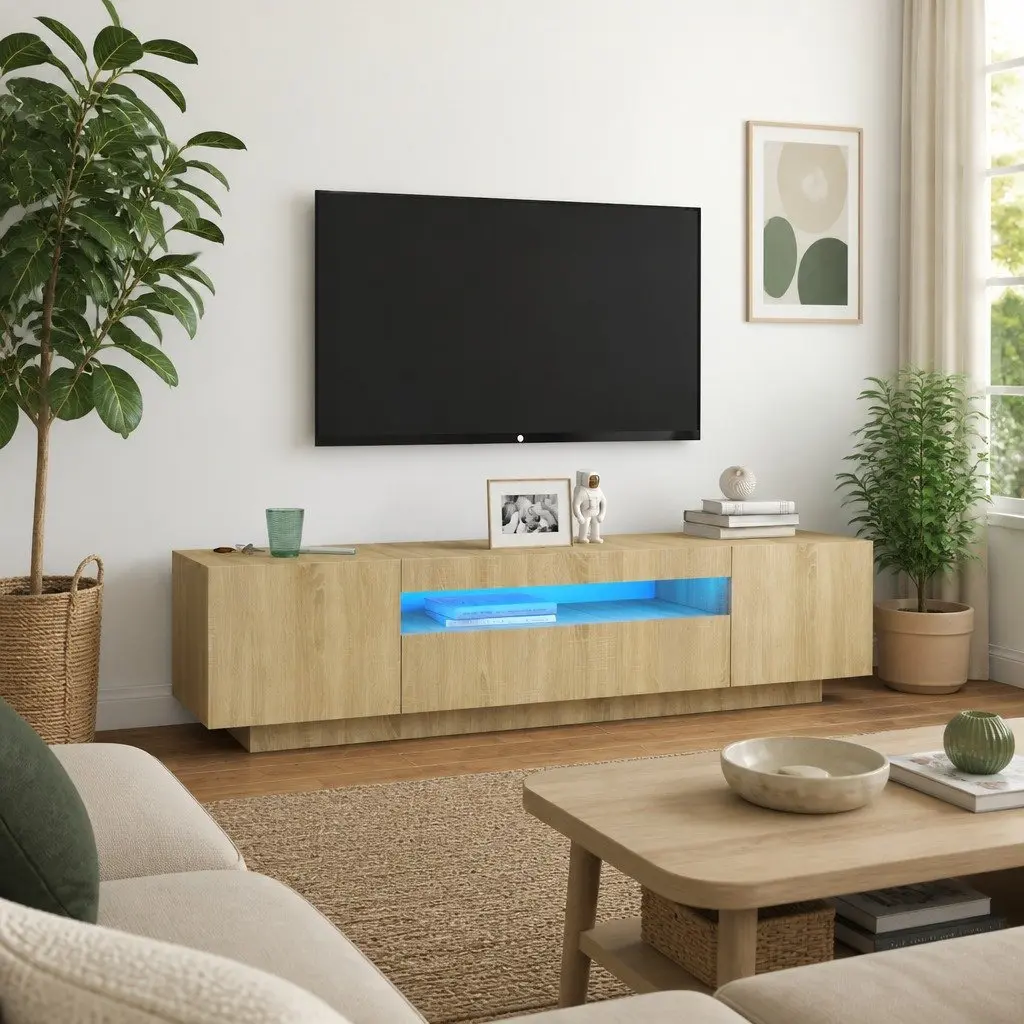TV Cabinet for Media Storage with RGB LED Lights 160 x 35 x 40 cm Brown Sonoma Oak Modern