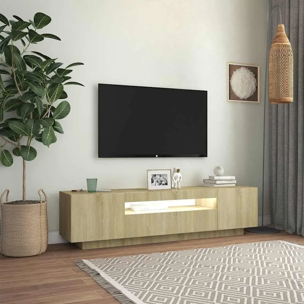 TV Cabinet for Media Storage with RGB LED Lights 160 x 35 x 40 cm Brown Sonoma Oak Modern